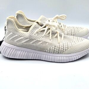 NEW‎ Womens Avia Mixed Knit  White and Cream Memory Foam Trainer Sneakers Sz 8.5